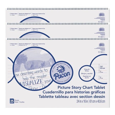 PACON Picture Story Chart Tablet, White, 24x16, 25 Sheets, PK3 PMMK07426